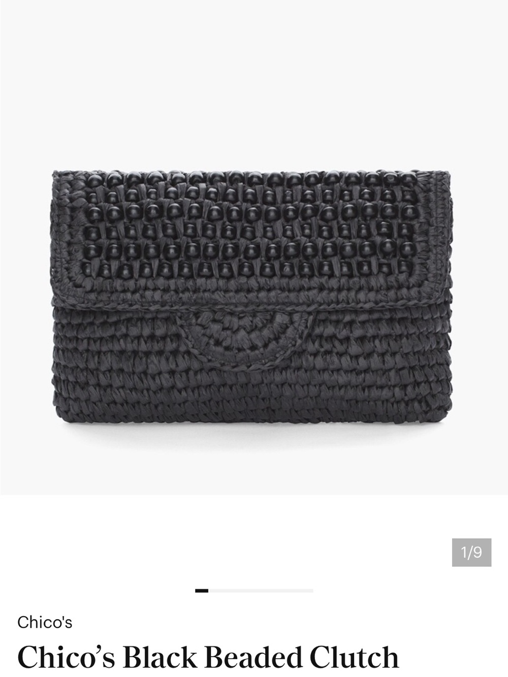 Chico's Black Woven Crochet Fold-Over Clutch